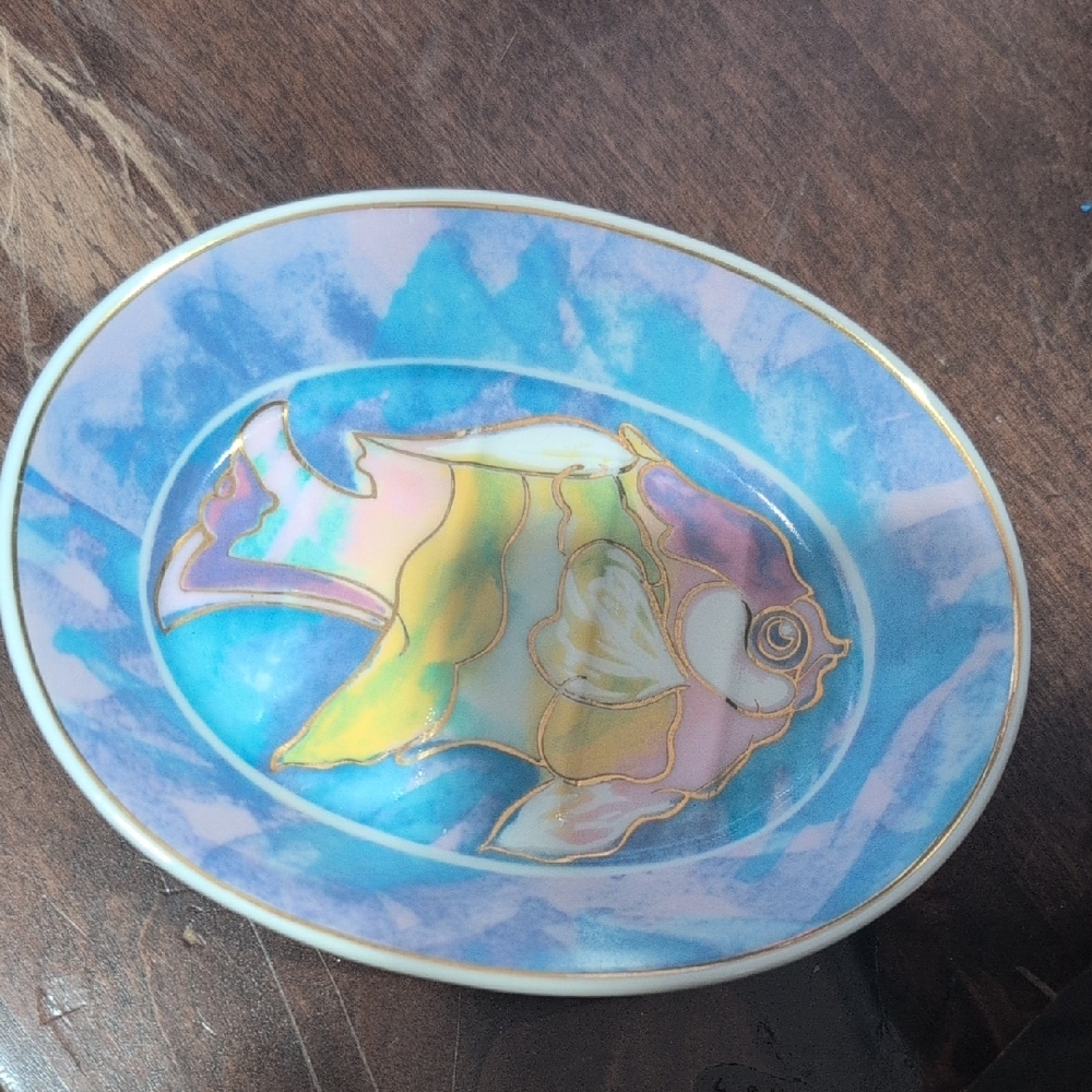 Vibrant Fish Design Pet Bowl with Blue and Gold Accents By Saturday Knight Ltd